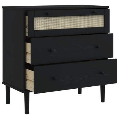 vidaXL Drawer Cabinet SENJA Rattan Look Black 80x40x80 cm Solid Wood Pine 6