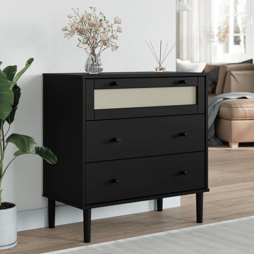 vidaXL Drawer Cabinet SENJA Rattan Look Black 80x40x80 cm Solid Wood Pine 1