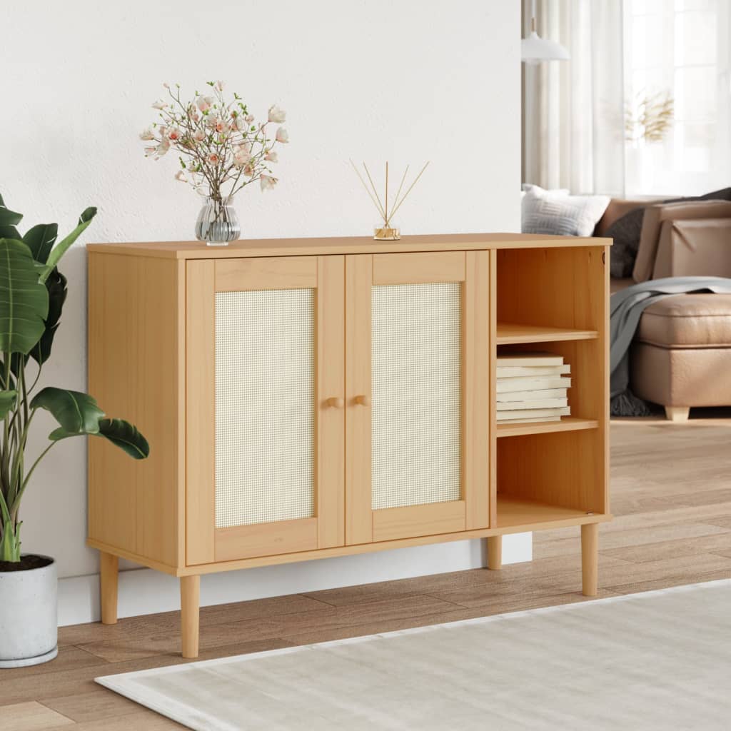 vidaXL Sideboard SENJA Rattan Look Brown 112x40x80cm Solid Wood Pine 1