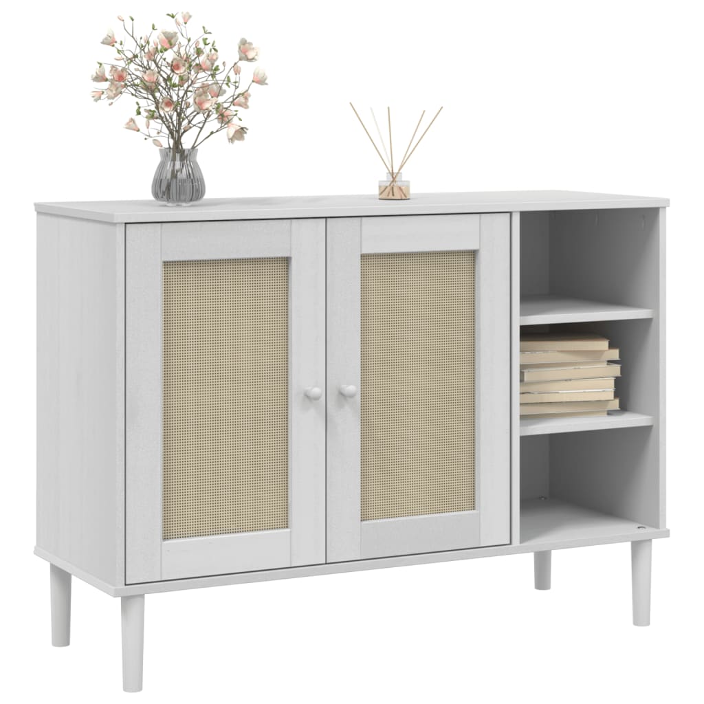 vidaXL Sideboard SENJA Rattan Look White 112x40x80cm Solid Wood Pine 3