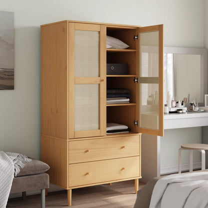 vidaXL Wardrobe SENJA Rattan Look Brown 90x55x175 cm Solid Wood Pine 3