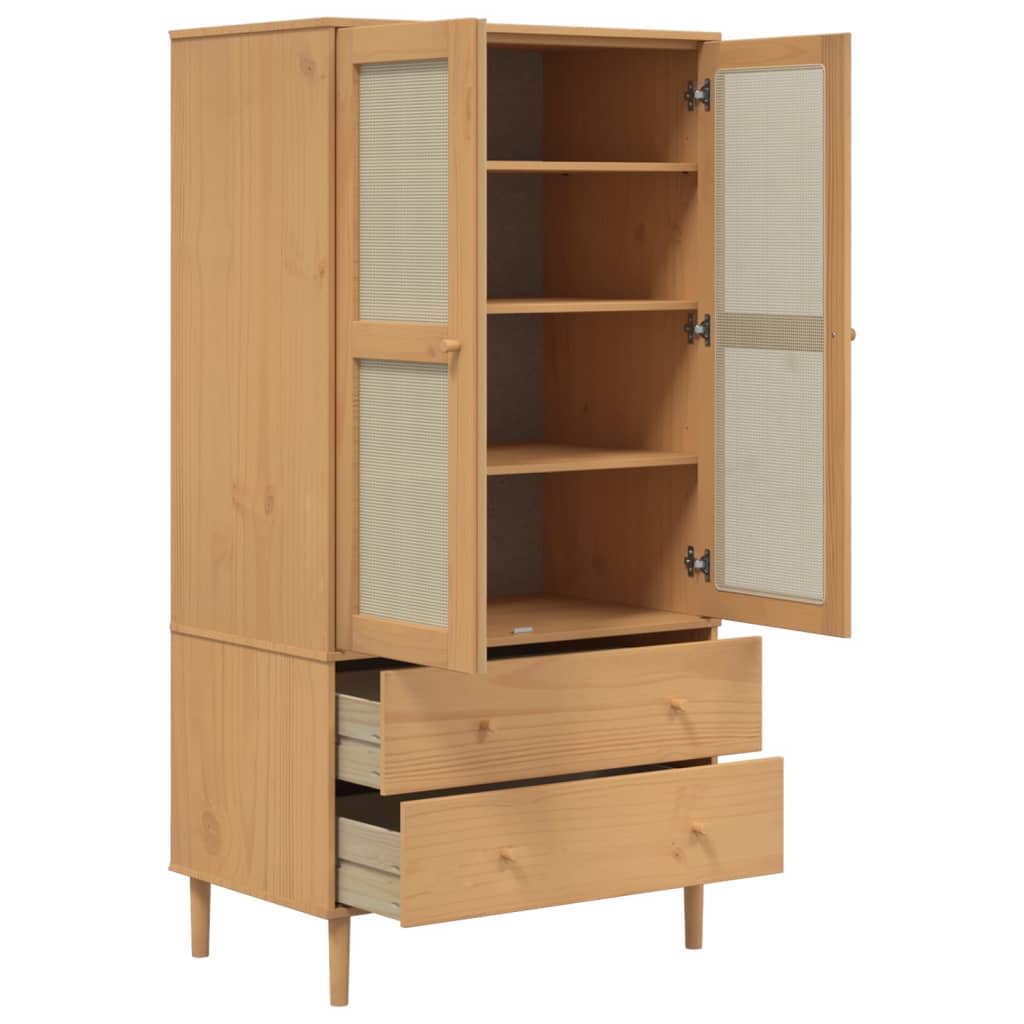 vidaXL Wardrobe SENJA Rattan Look Brown 90x55x175 cm Solid Wood Pine 6
