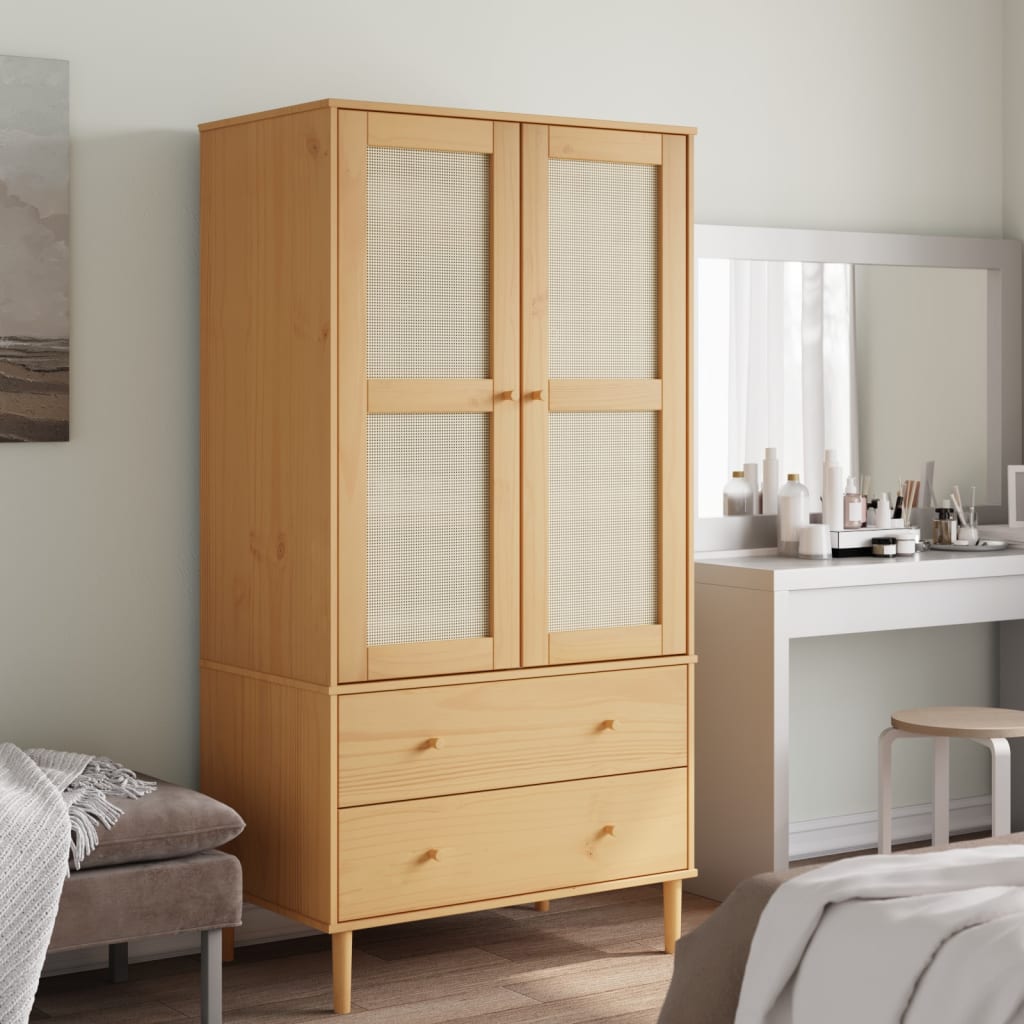 vidaXL Wardrobe SENJA Rattan Look Brown 90x55x175 cm Solid Wood Pine 1