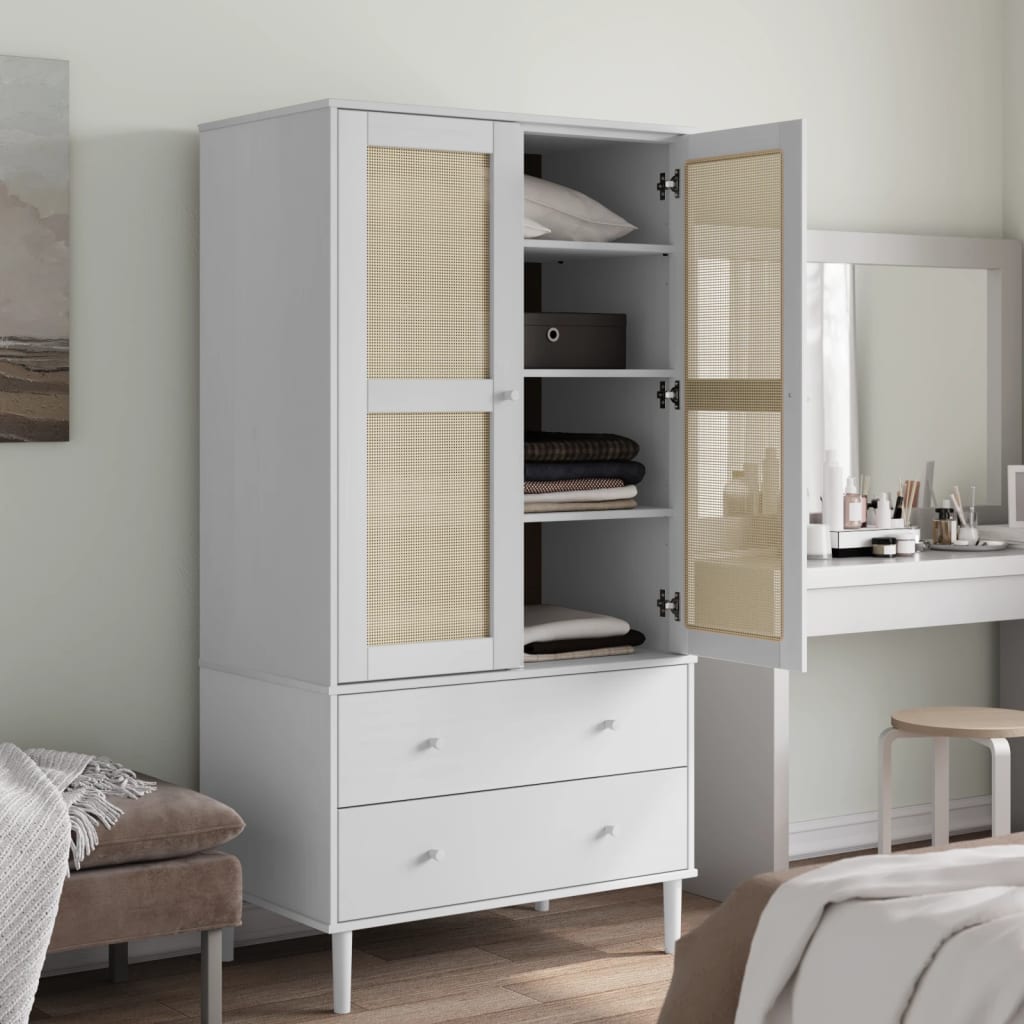 vidaXL Wardrobe SENJA Rattan Look White 90x55x175 cm Solid Wood Pine 3