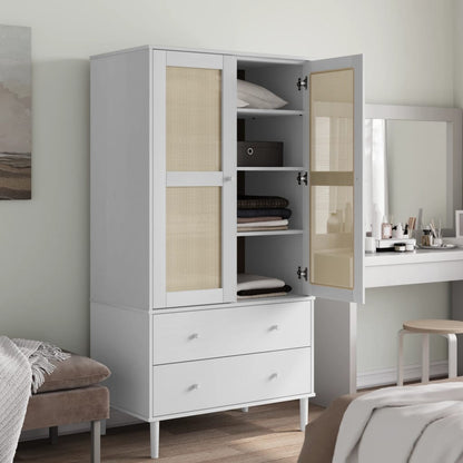vidaXL Wardrobe SENJA Rattan Look White 90x55x175 cm Solid Wood Pine 3