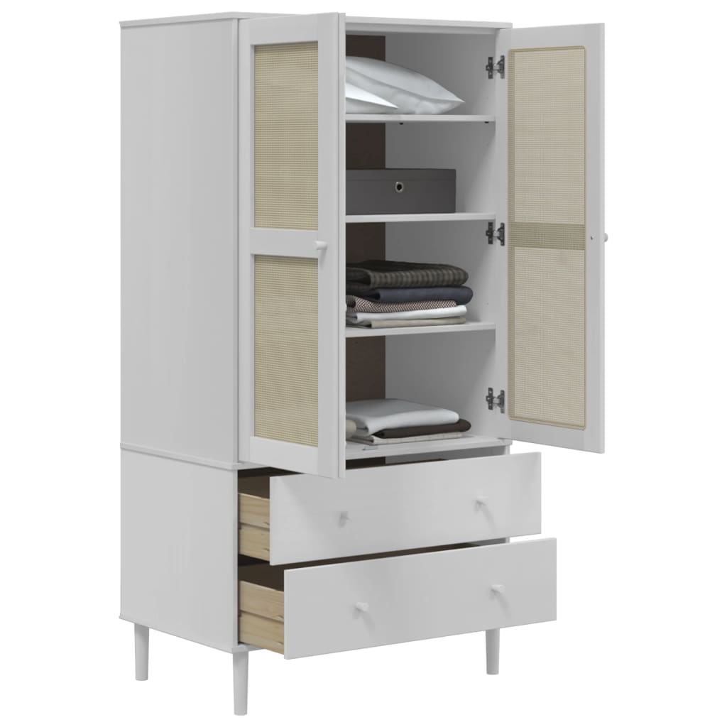 vidaXL Wardrobe SENJA Rattan Look White 90x55x175 cm Solid Wood Pine 4