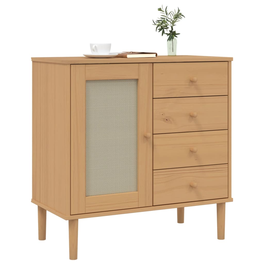 vidaXL Sideboard SENJA Rattan Look Brown 80x40x80 cm Solid Wood Pine 3