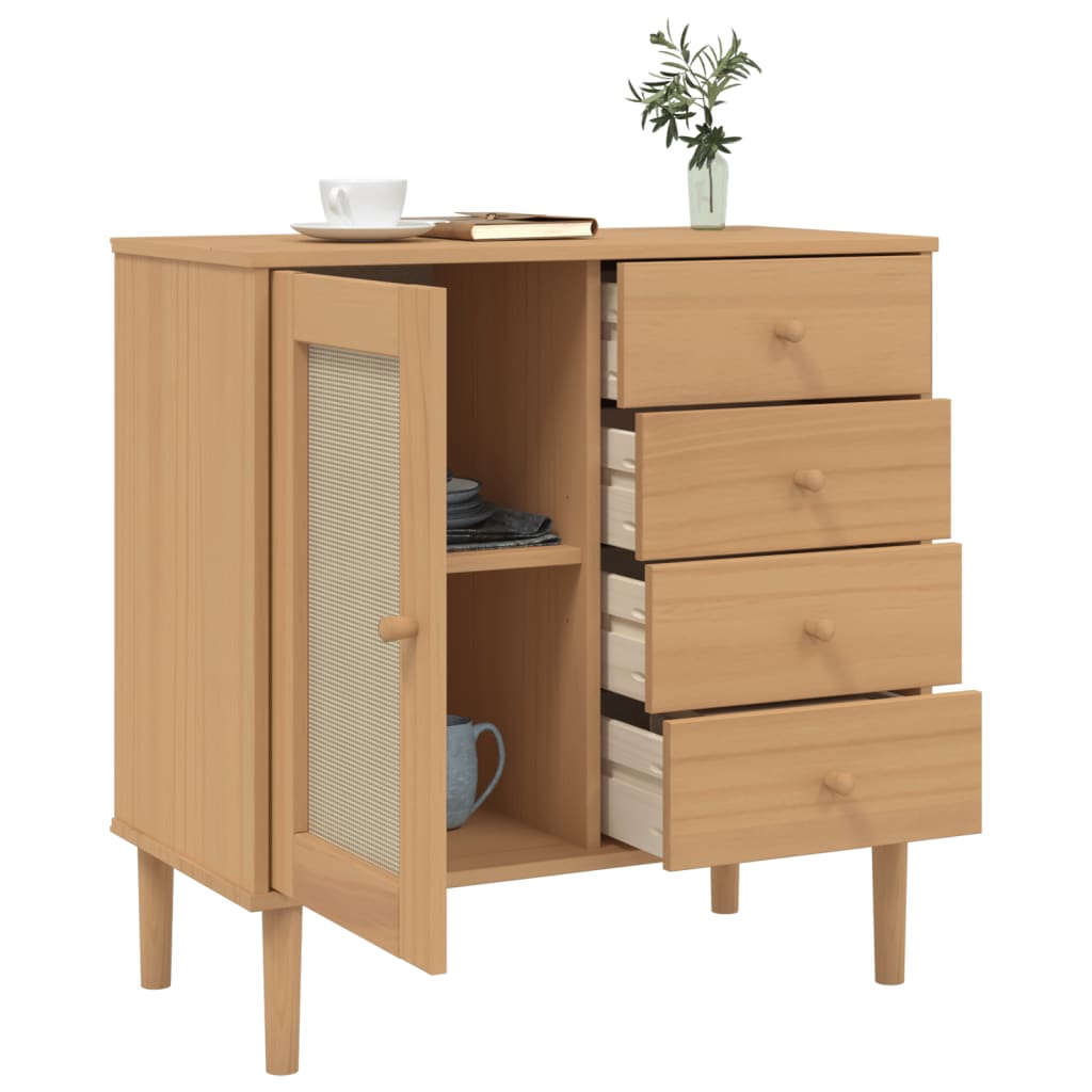 vidaXL Sideboard SENJA Rattan Look Brown 80x40x80 cm Solid Wood Pine 4