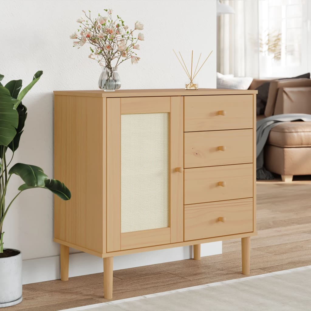 vidaXL Sideboard SENJA Rattan Look Brown 80x40x80 cm Solid Wood Pine 1