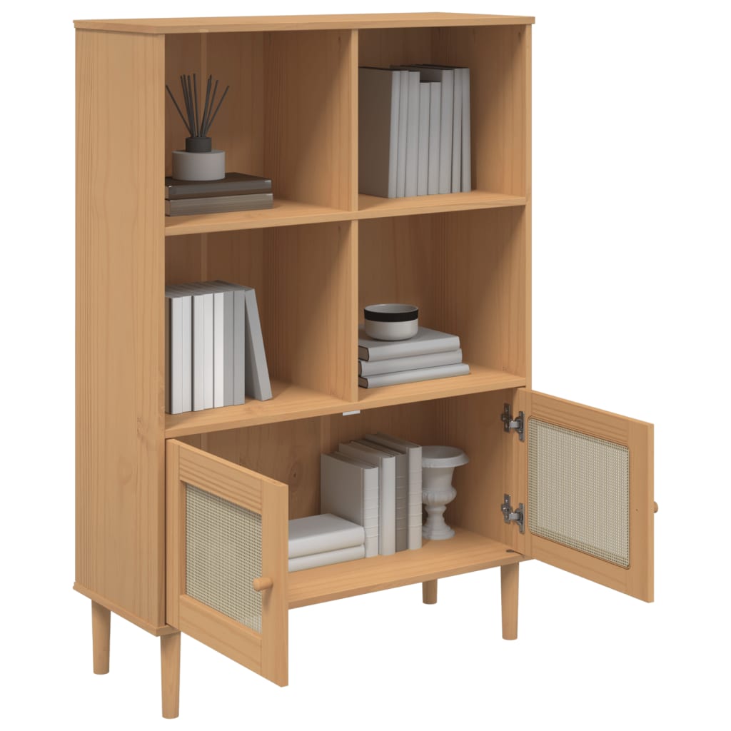 vidaXL Bookcase SENJA Rattan Look Brown 90x35x130 cm Solid Wood Pine 3