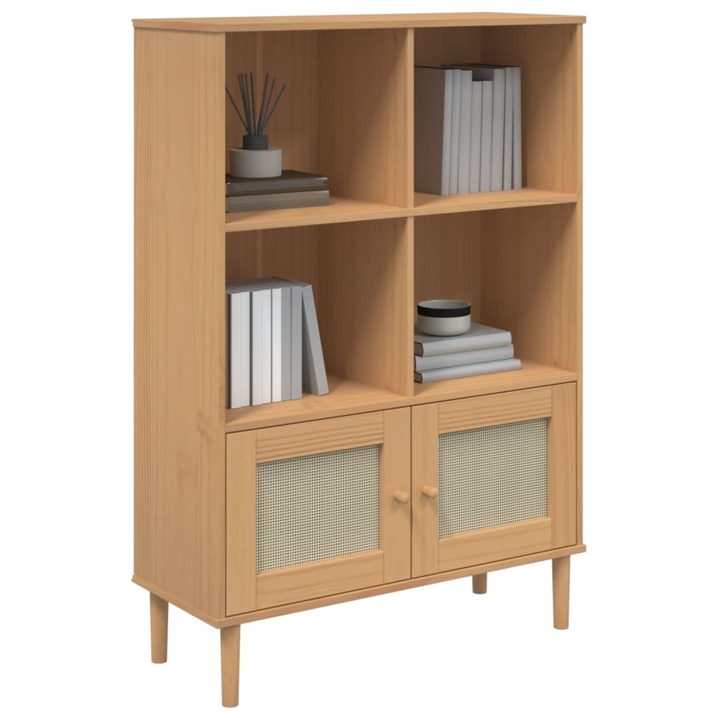 vidaXL Bookcase SENJA Rattan Look Brown 90x35x130 cm Solid Wood Pine 4