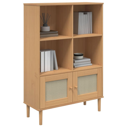 vidaXL Bookcase SENJA Rattan Look Brown 90x35x130 cm Solid Wood Pine 4