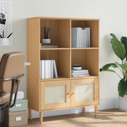 vidaXL Bookcase SENJA Rattan Look Brown 90x35x130 cm Solid Wood Pine 1