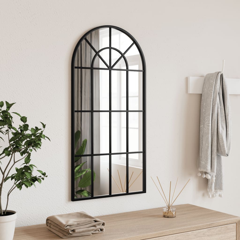 vidaXL Wall Mirror Black 40x80 cm Arch Iron 1