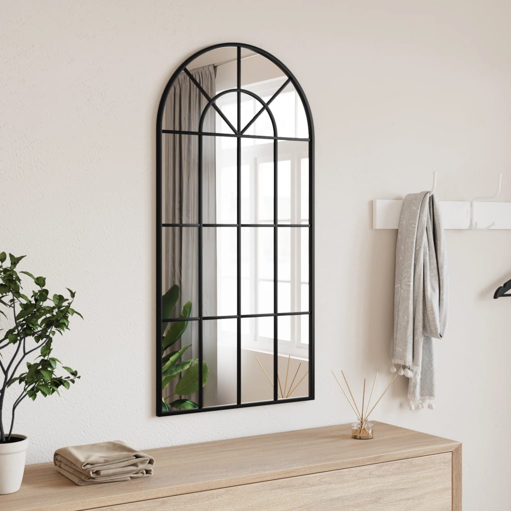 vidaXL Wall Mirror Black 50x100 cm Arch Iron 1