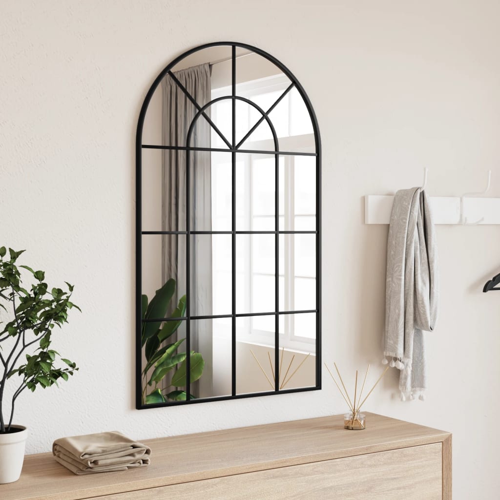 vidaXL Wall Mirror Black 60x100 cm Arch Iron 1