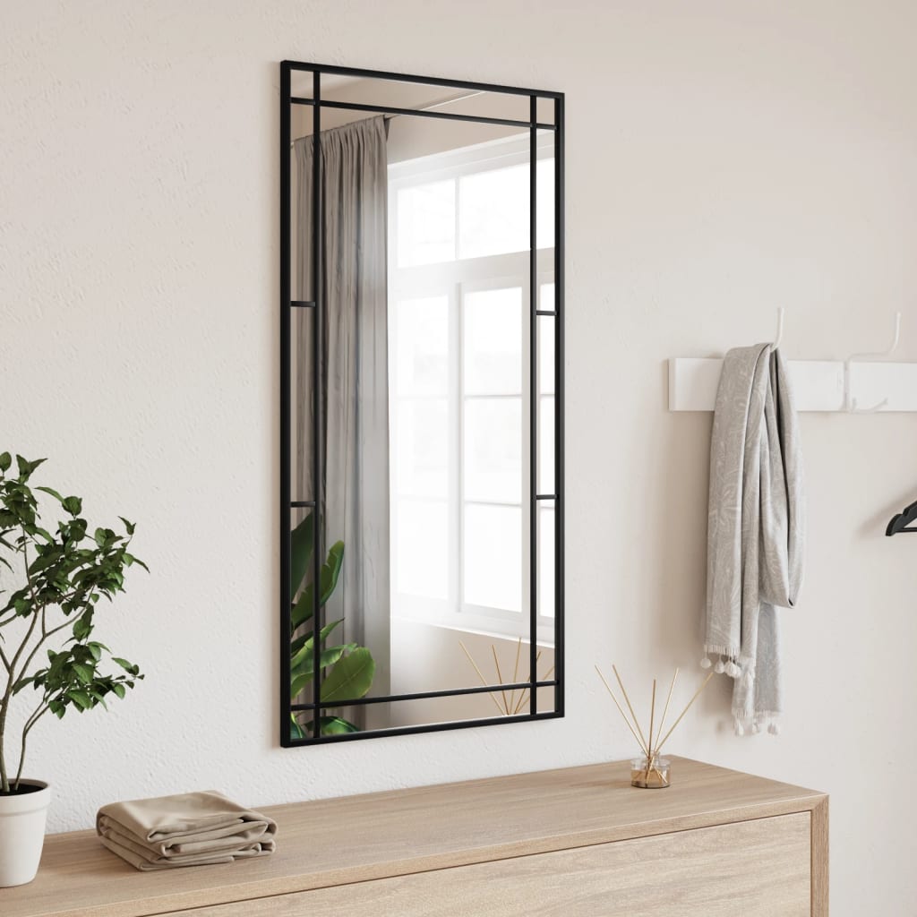vidaXL Wall Mirror Black 50x100 cm Rectangle Iron 1