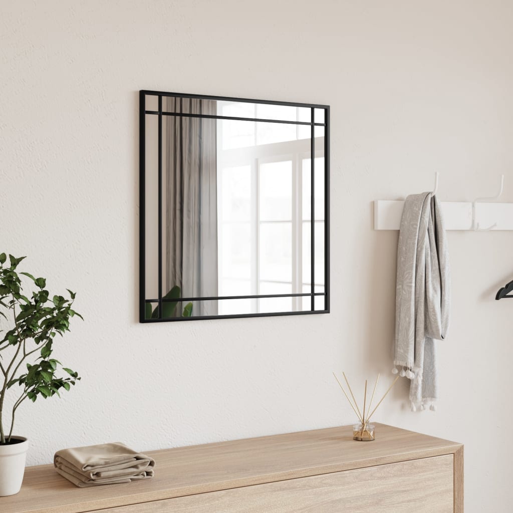 vidaXL Wall Mirror Black 60x60 cm Square Iron 1