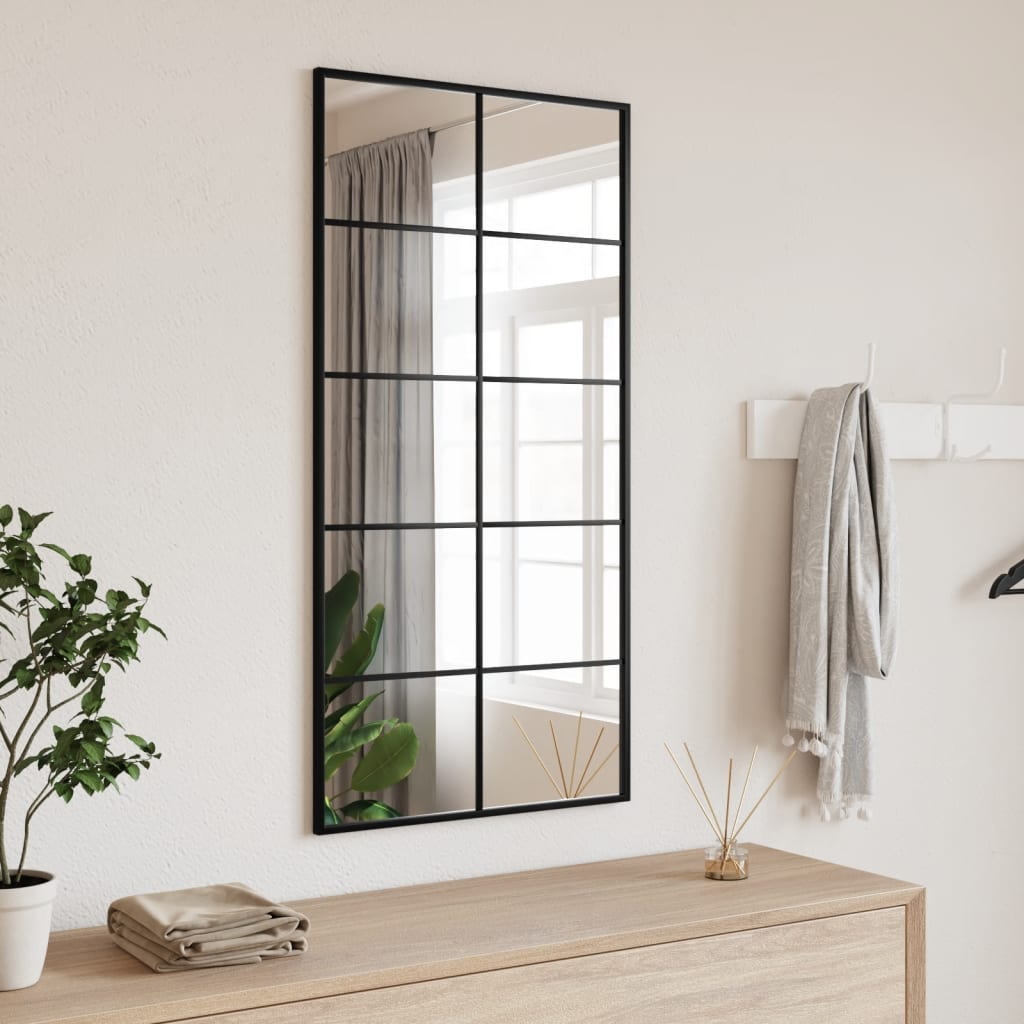 vidaXL Wall Mirror Black 50x100 cm Rectangle Iron 1