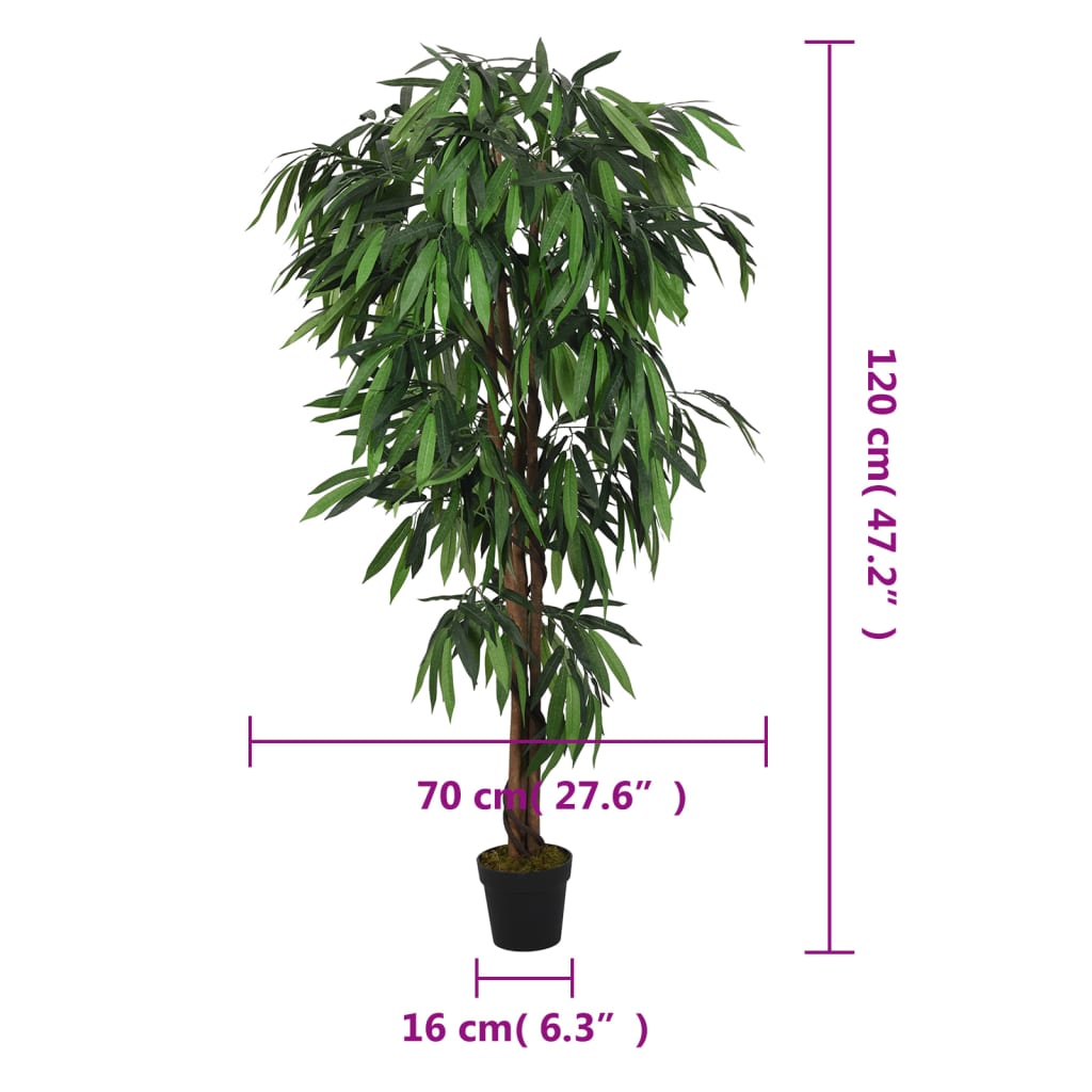 vidaXL Artificial Mango Tree 450 Leaves 120 cm Green 5