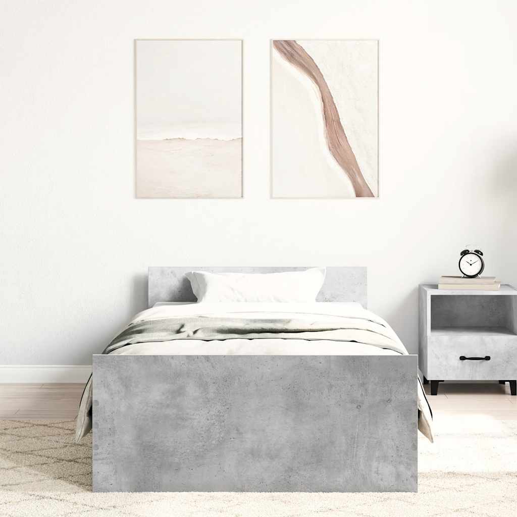 vidaXL Bed Frame without Mattress Concrete Grey 75x190 cm Small Single 3