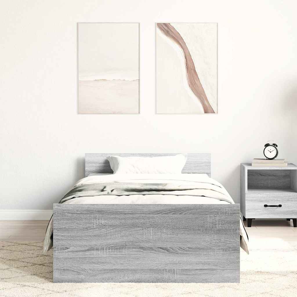 vidaXL Bed Frame without Mattress Grey Sonoma 75x190 cm Engineered Wood 4