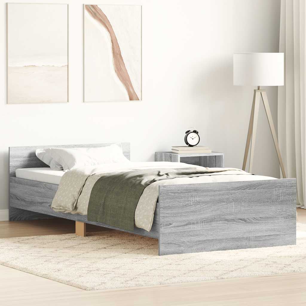 vidaXL Bed Frame without Mattress Grey Sonoma 75x190 cm Engineered Wood 1