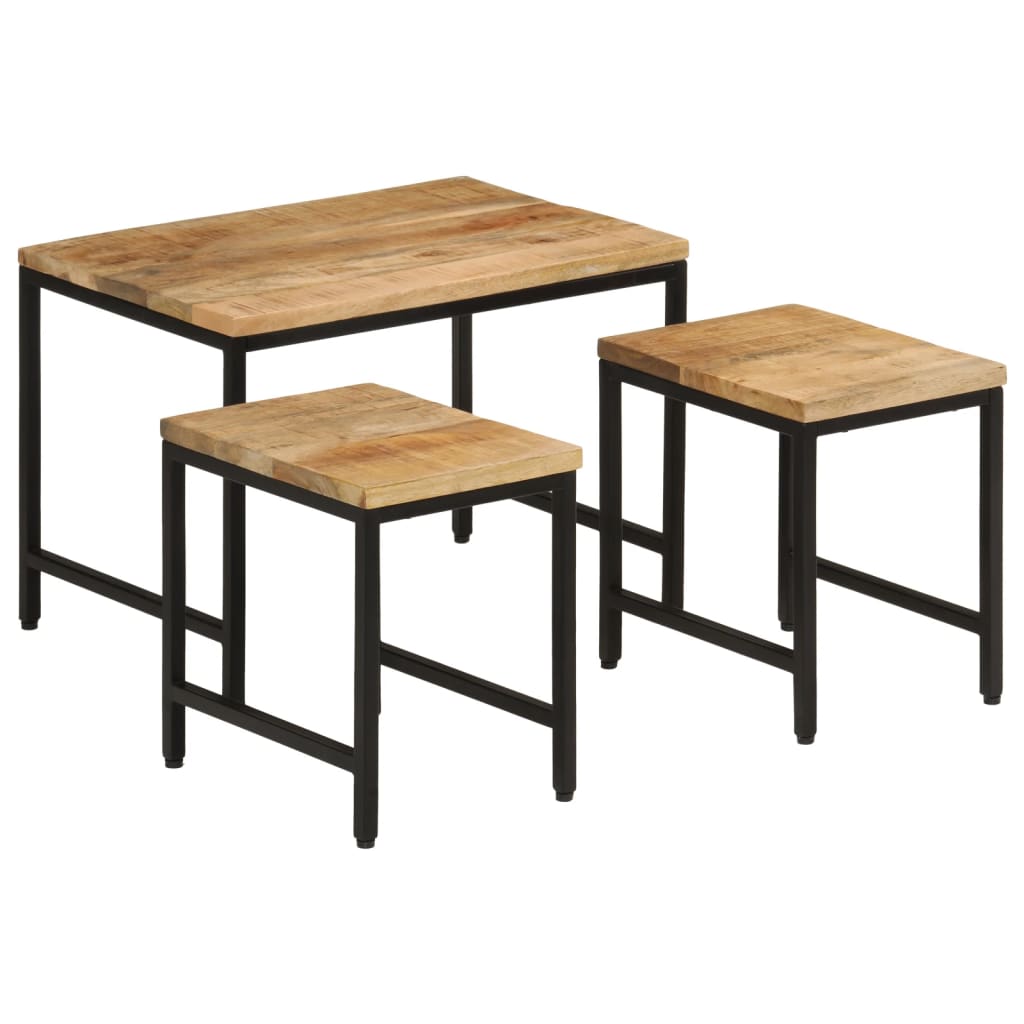 vidaXL Nesting Coffee Tables 3 pcs Solid Rough Mango Wood and Iron 1