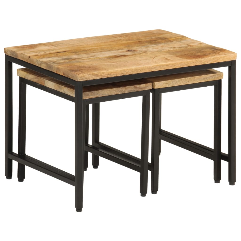 vidaXL Nesting Coffee Tables 3 pcs Solid Rough Mango Wood and Iron 2
