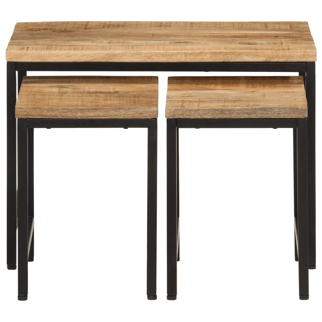 vidaXL Nesting Coffee Tables 3 pcs Solid Rough Mango Wood and Iron 3