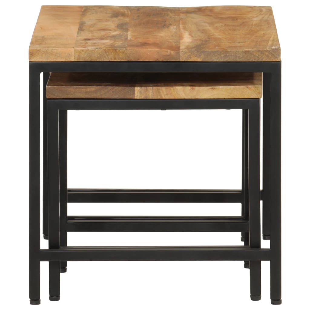 vidaXL Nesting Coffee Tables 3 pcs Solid Rough Mango Wood and Iron 4
