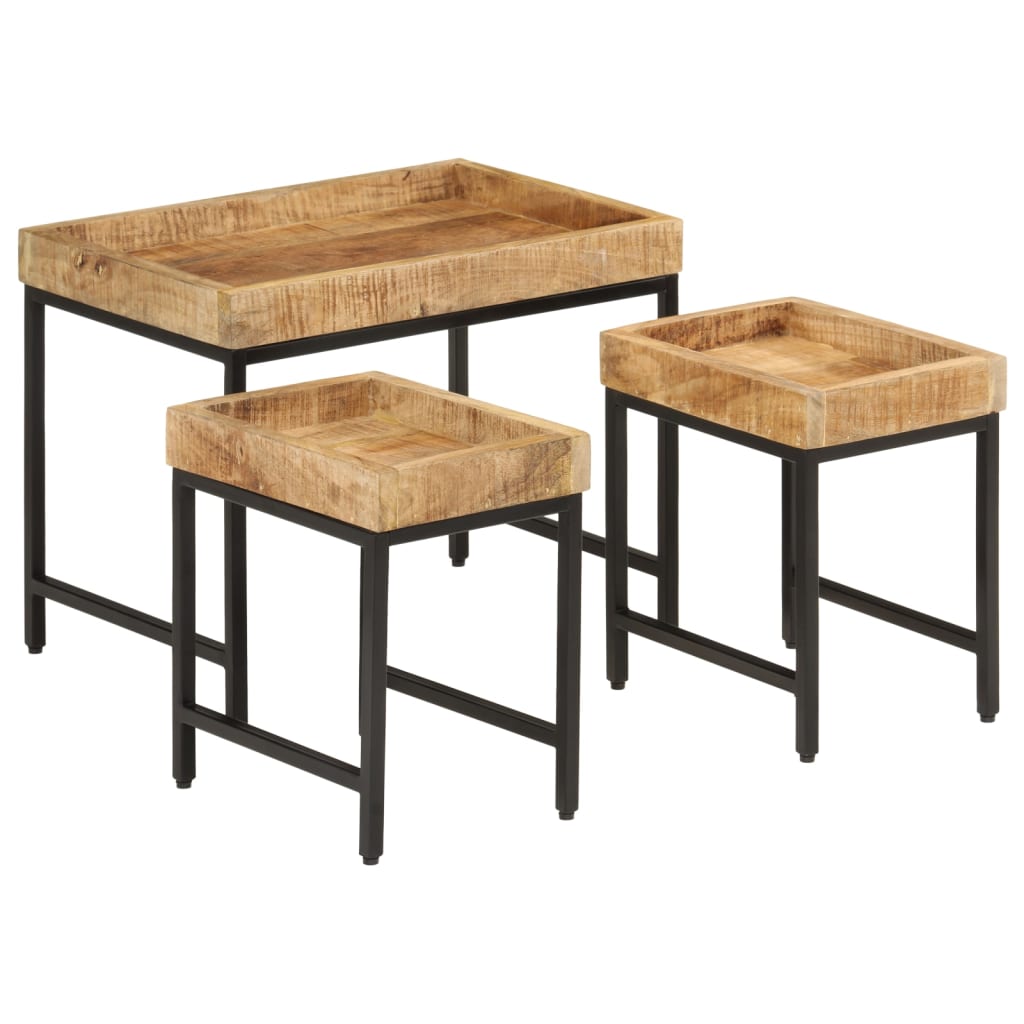 vidaXL Nesting Coffee Tables 3 pcs Solid Rough Mango Wood and Iron 1