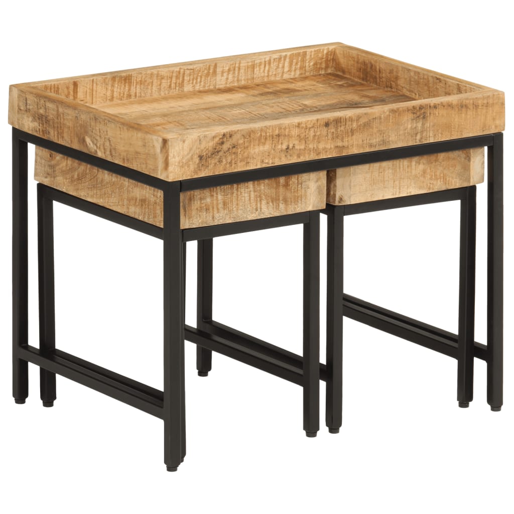 vidaXL Nesting Coffee Tables 3 pcs Solid Rough Mango Wood and Iron 2