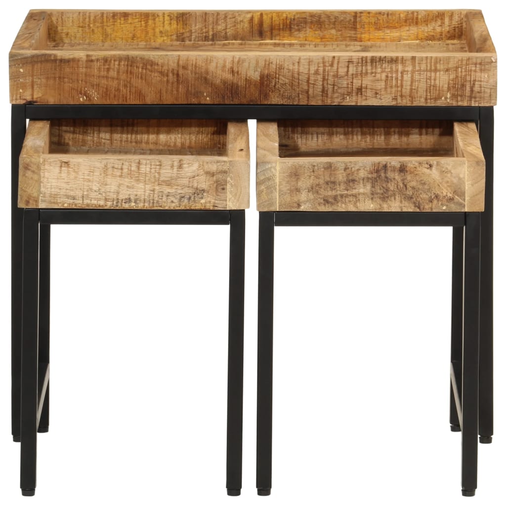 vidaXL Nesting Coffee Tables 3 pcs Solid Rough Mango Wood and Iron 3