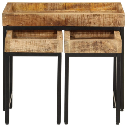 vidaXL Nesting Coffee Tables 3 pcs Solid Rough Mango Wood and Iron 3