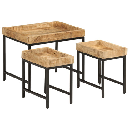 vidaXL Nesting Coffee Tables 3 pcs Solid Rough Mango Wood and Iron 5