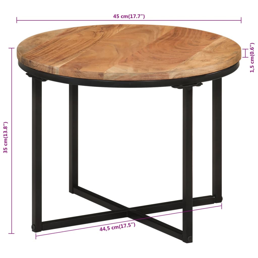 vidaXL Coffee Table 45x45x35 cm Solid Wood Acacia and Iron 6