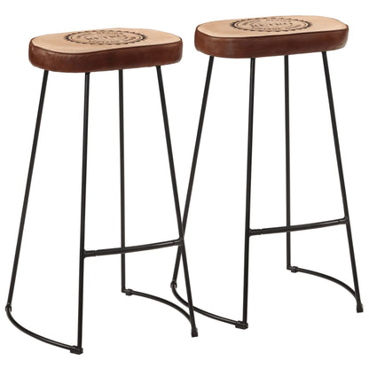 vidaXL Bar Stools 2 pcs Dark Brown Leather and Canvas
