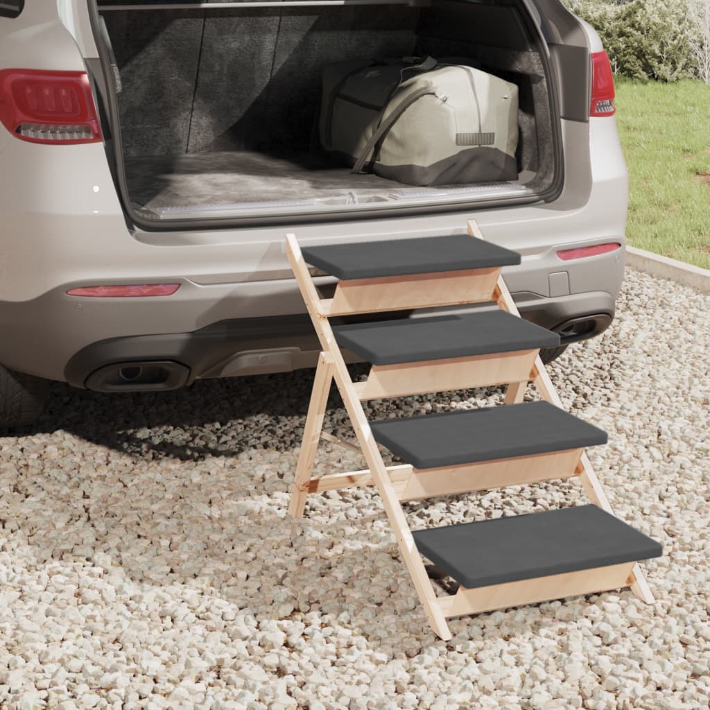 vidaXL Dog Stair Grey 105x47 cm Solid Wood Fir 3