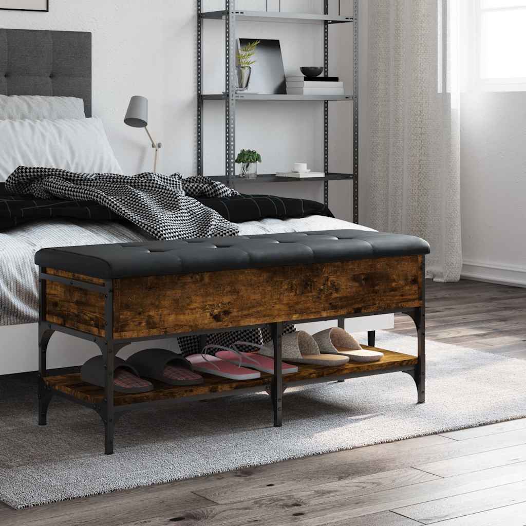 vidaXL Shoe Bench Smoked Oak 102x42x45 cm Engineered Wood 3
