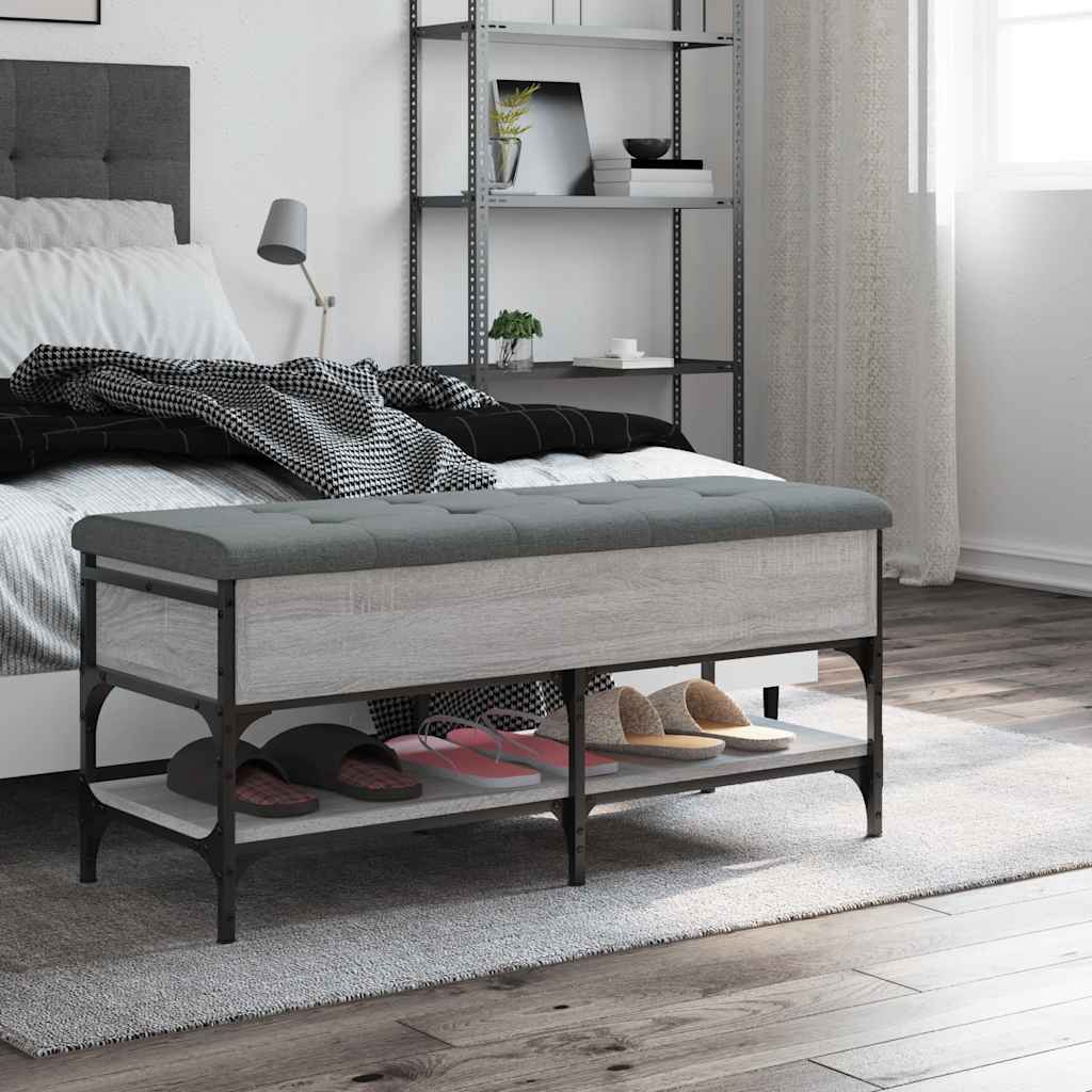 vidaXL Shoe Bench Grey Sonoma 102x42x45 cm Engineered Wood 3