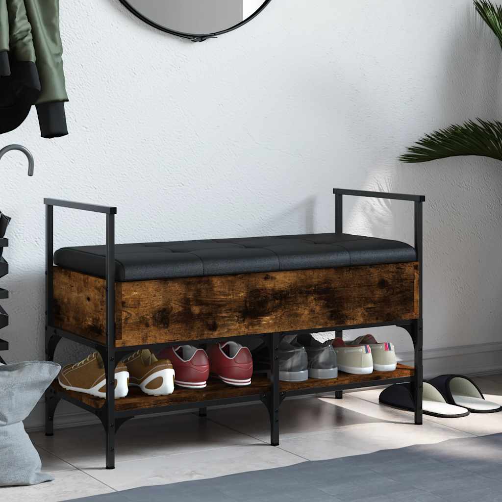 vidaXL Shoe Bench Smoked Oak 85.5x42x57.5 cm Engineered Wood 3