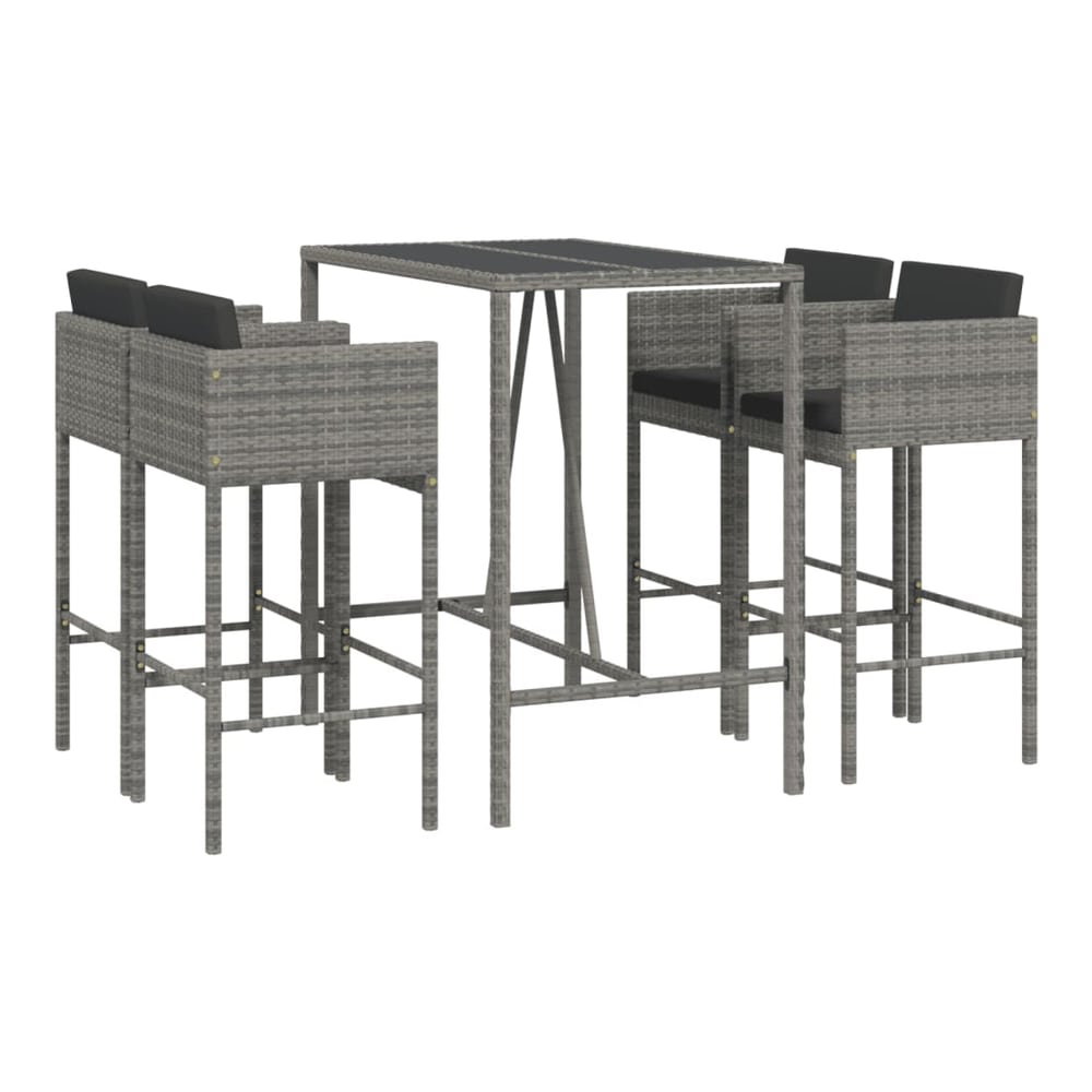 5 Piece Garden Bar Set with Cushions Poly Rattan 4