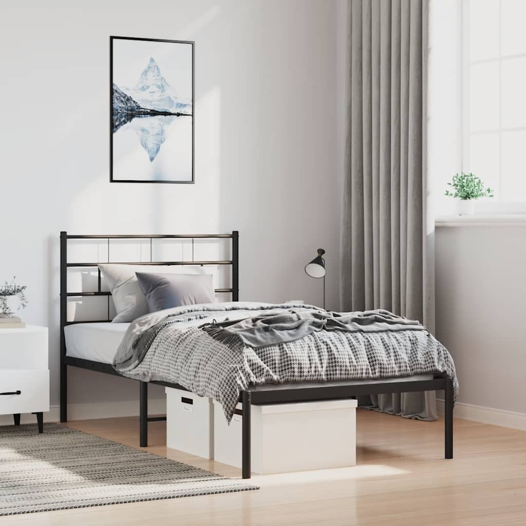 vidaXL Metal Bed Frame | Black | Powder-Coated Steel | Single | Single Bed Frame 1