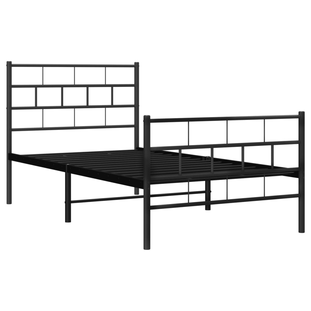 vidaXL Metal Bed Frame without Mattress with Footboard Black 90x190cm 4