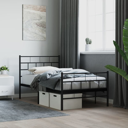 vidaXL Metal Bed Frame without Mattress with Footboard Black 90x190cm 1