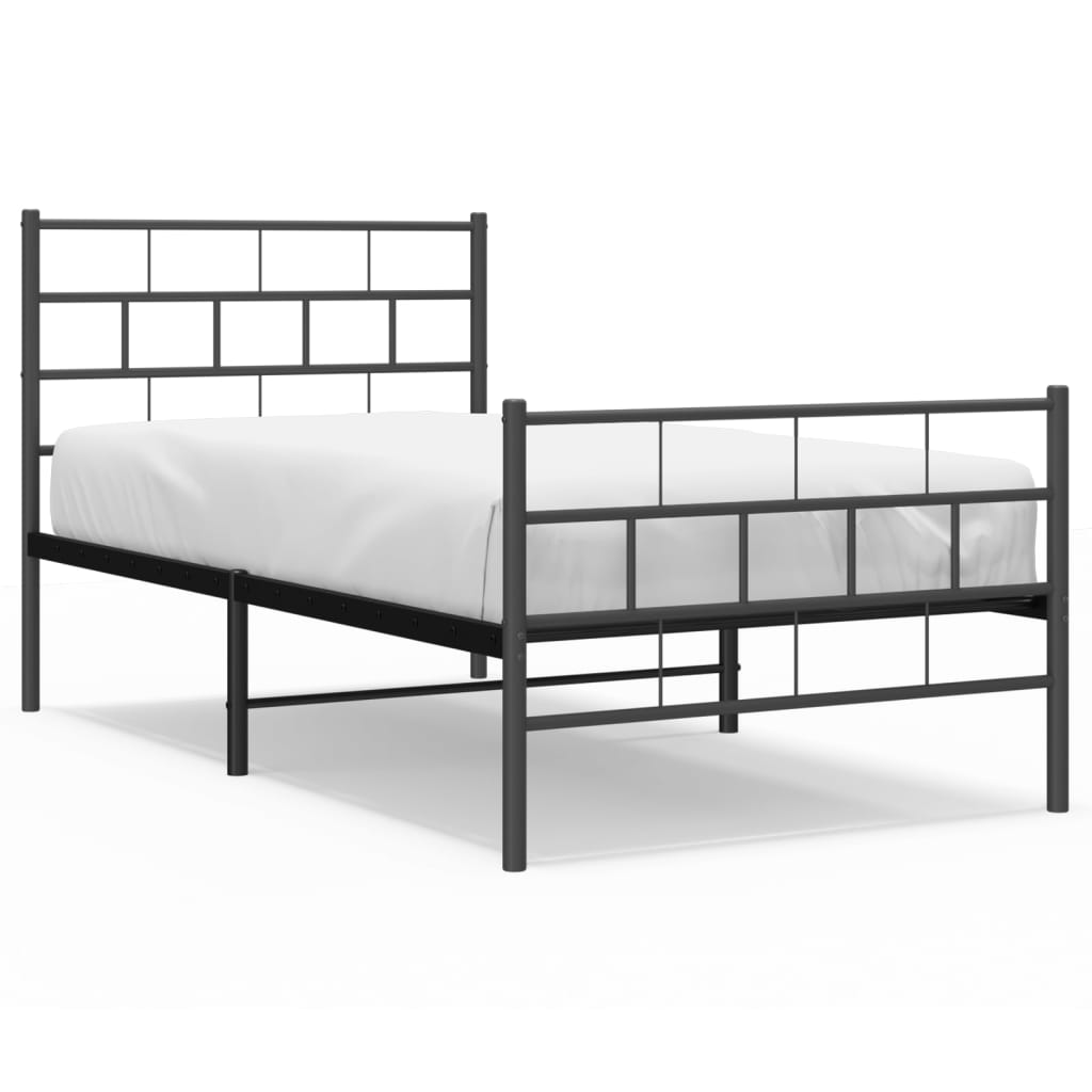 vidaXL Metal Bed Frame without Mattress with Footboard Black 90x200cm 2