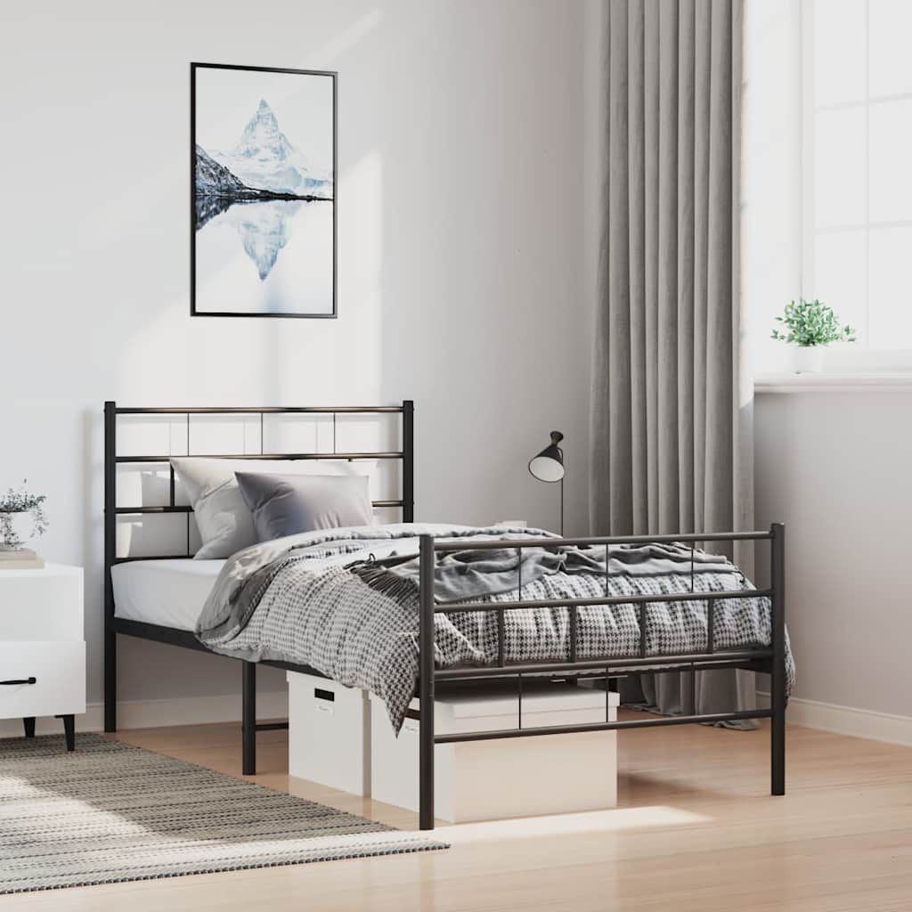 vidaXL Metal Bed Frame without Mattress with Footboard With headboard & footboard Black