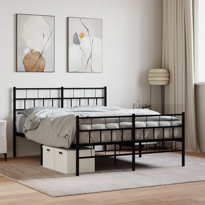 vidaXL Metal Bed Frame without Mattress with Footboard With headboard & footboard Black