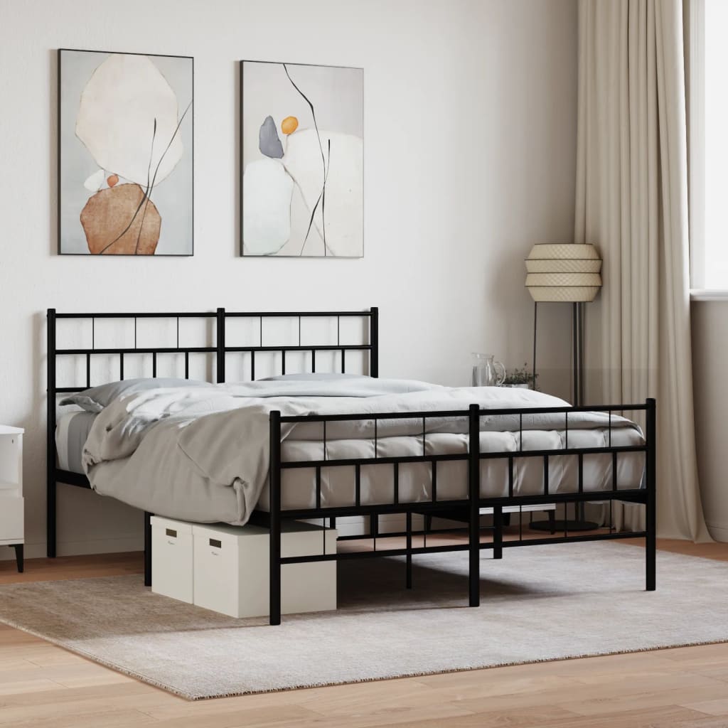 vidaXL Metal Bed Frame without Mattress with Footboard With headboard & footboard Black